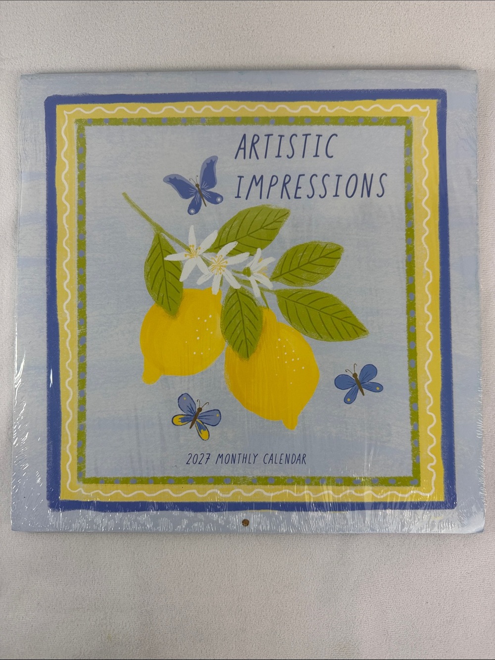 Artistic Impressions 2027 Monthly Calendar Yellow Lemons & Blue Butterflies